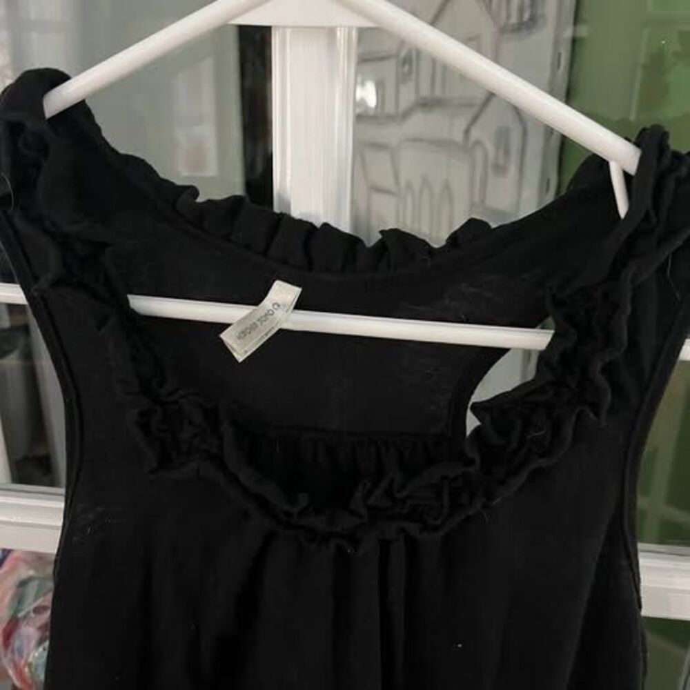 Color Story Black Ruffle Neck Racerback Tank Top Size M - Picture 2 of 4